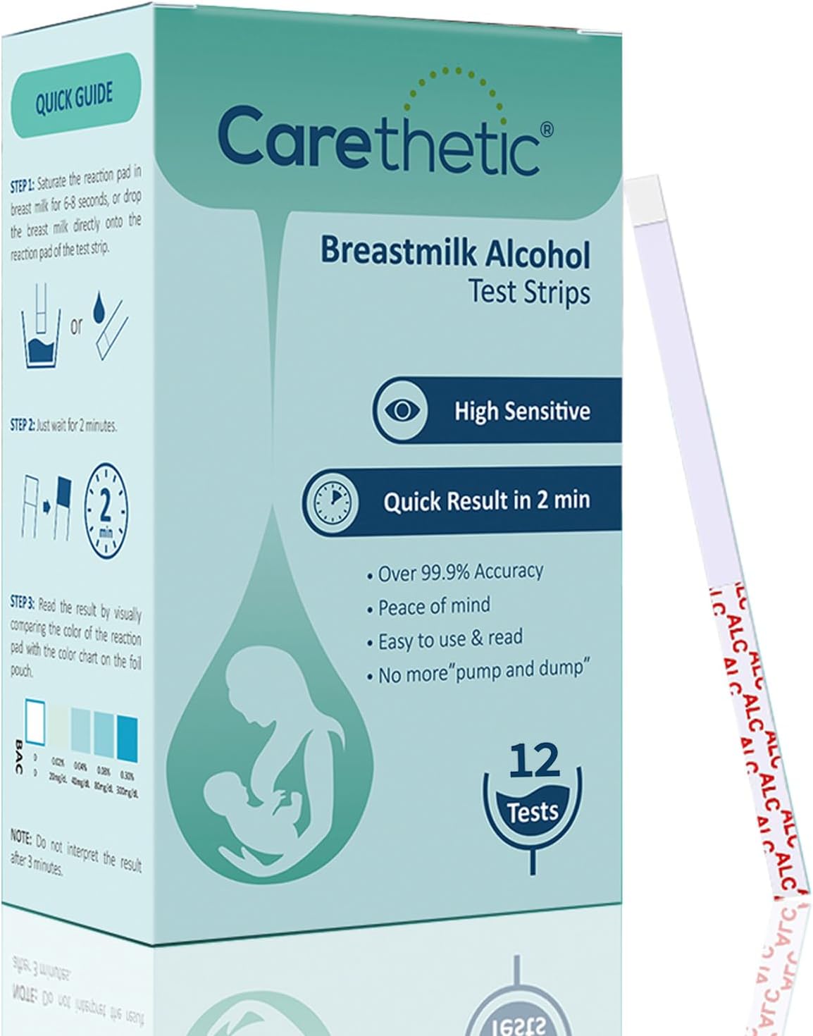 Carethetic Alcohol Test Strips for Breastmilk, High Sensitivity for Alcohol Detection with Accurate Results at Home - Individually Sealed Pack, Peace of Mind in 2 min (12-Pack)