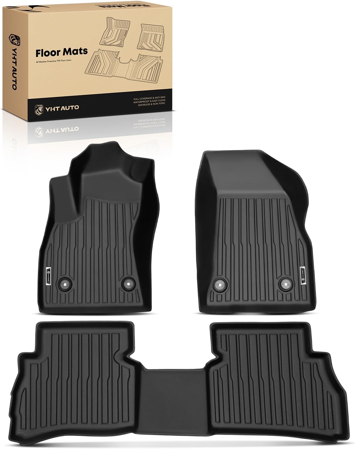 YHTAUTO Floor Mats Compatible with Ram ProMaster City 2015-2022, TPE All Weather Car Mats Waterproof Anti-Slip Odorless Floor Liner, Interior Accessories, 1st & 2nd Row, Set of 3