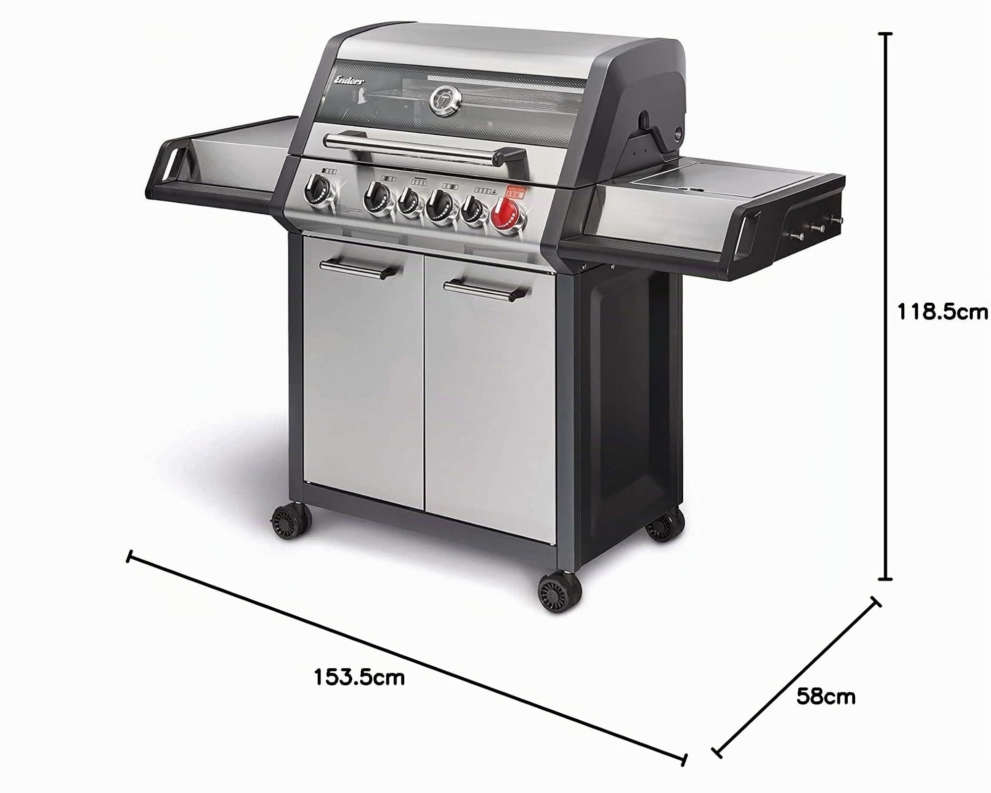 ENDERS - Barbecue Monroe Pro 4 SIK Turbo - 4 brûleurs dont 1 Turbo Zone - 1 brûleur arrière infrarouge - 1 brûleur latéral - Simple Clean - Switch Grid - Jusqu'à 14 convives - 21,1 kW