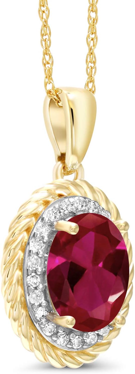 Gem Stone King 14K Yellow Gold Gemstone Birthstone and White Diamond Necklace | Oval 8X6MM | Gold Necklace for Women | With 18 Inch Chain - Image 4