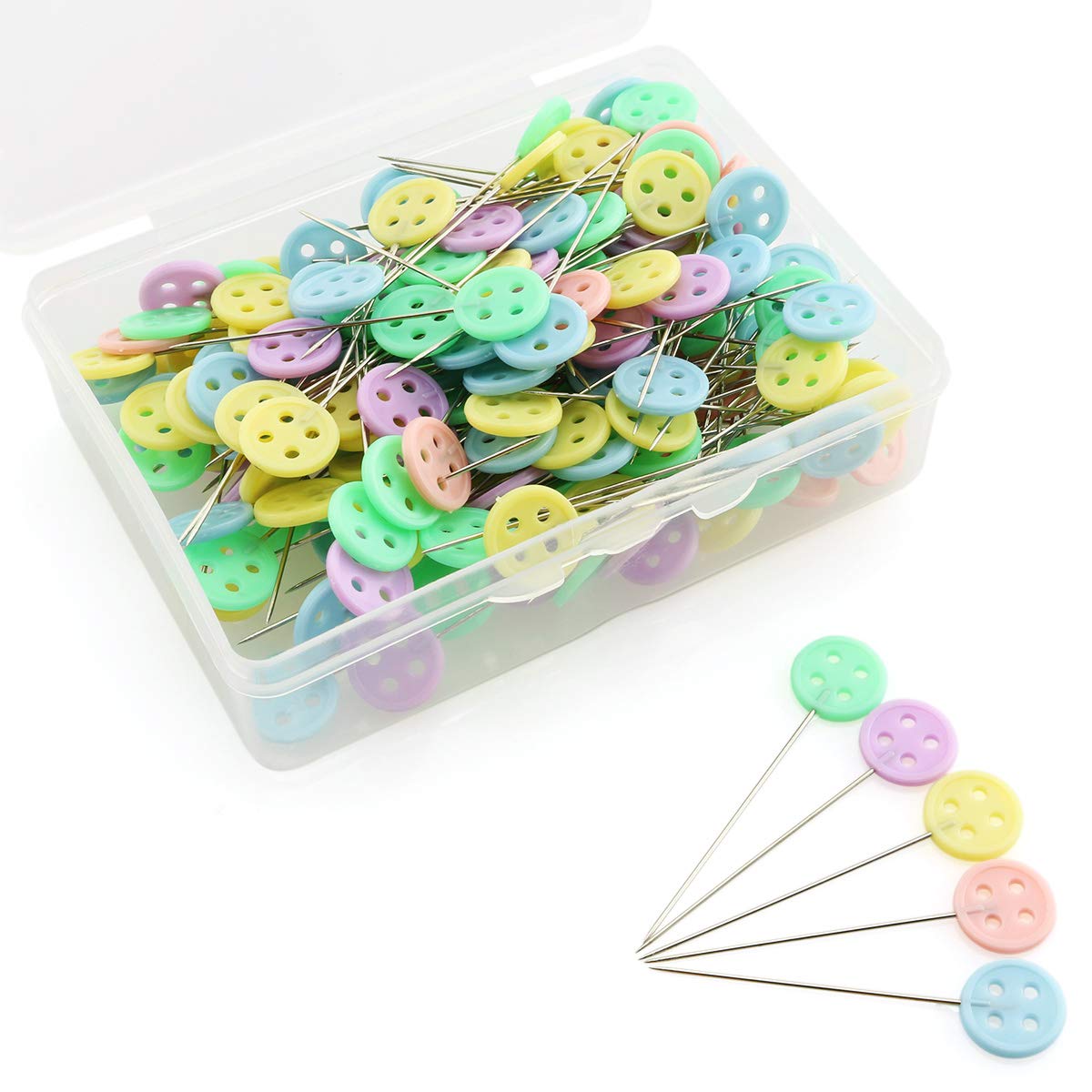 200 alfileres rectos de costura con botones de cabeza plana, para patchwork, accesorios de costura, manualidades