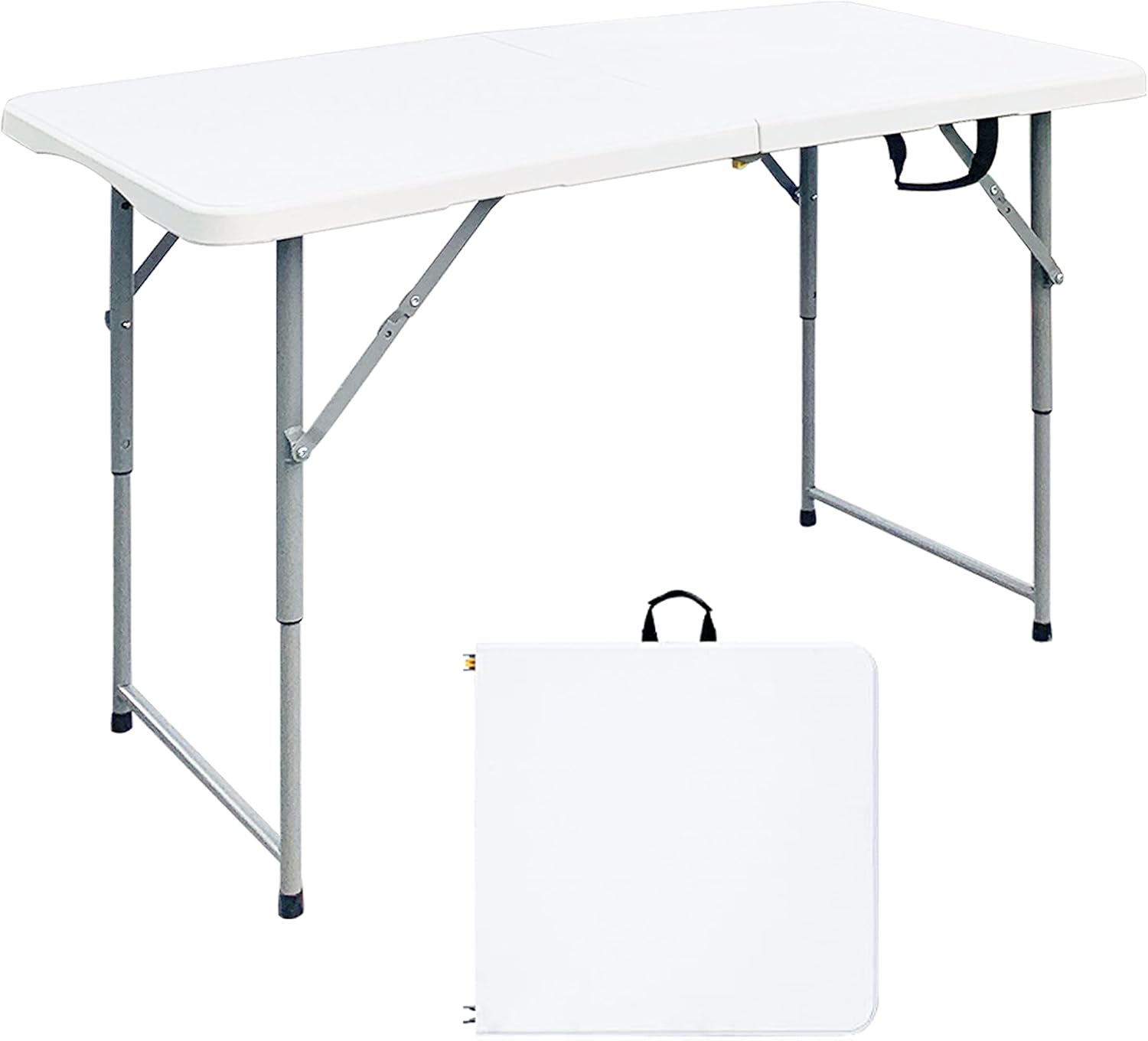 JingPieCle 4 Foot Folding Table 4ft Foldable Portable Desk, Small Plastic Card Table, Adjustable Height Fold up Lightweight Table for Dining Party, Mesa Plegable para Rectangular