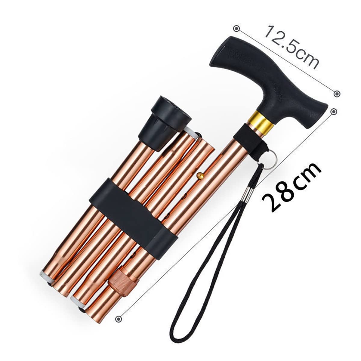 Bastones, bastón Ligero de Aluminio Compensado, Bastones Plegables para Personas Mayores y Adultos, bastón Ajustable de Altura de 5 Niveles, bastón de Agarre Suave (Color : Black)