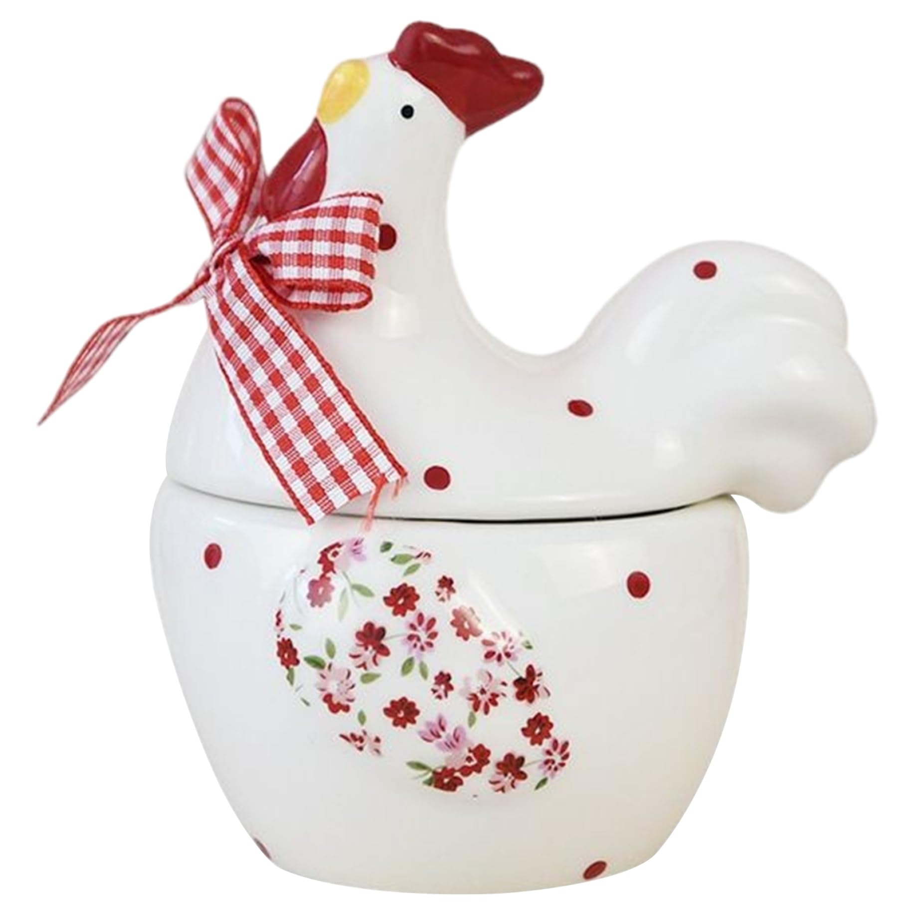 Neptuiby Easter Cookie Jar, Chicken Cookie Jar with Red Floral Design, Ceramic for Kitchen Counter, Decorative Rooster Canister for Treats and Storage.