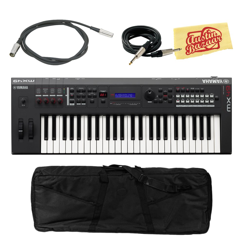 Yamaha MX49 49-Key Synthesizer Bundle with Gig Bag, MIDI Cable, Instrument Cable, and Polishing Cloth