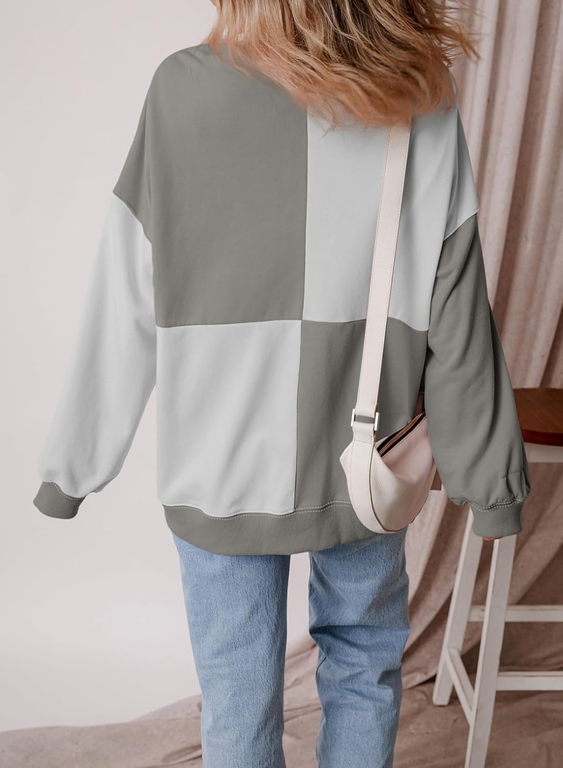 SHEWIN Womens Oversized Color Block Sweatshirts Casual Loose Button Henley Pullover Tops - Image 6