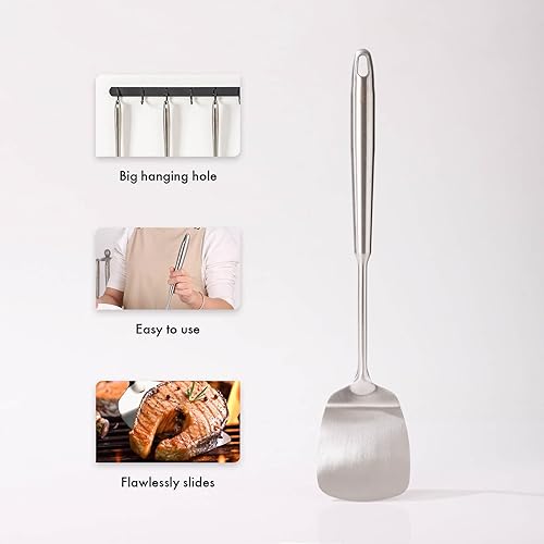 Miniatura 5 de Juego de espátulas de acero inoxidable 1810, espátulas de metal para uso en cocina o parrilla al aire libre, 14.7 pulgadas de largo, no tóxicas,