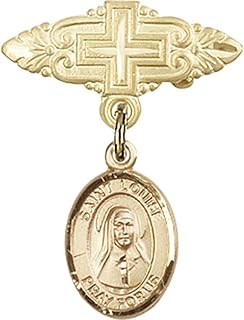 Gold Filled Baby Badge with St. Louise de Marillac Charm and Badge Pin with Cross 1 X 3/4 inches