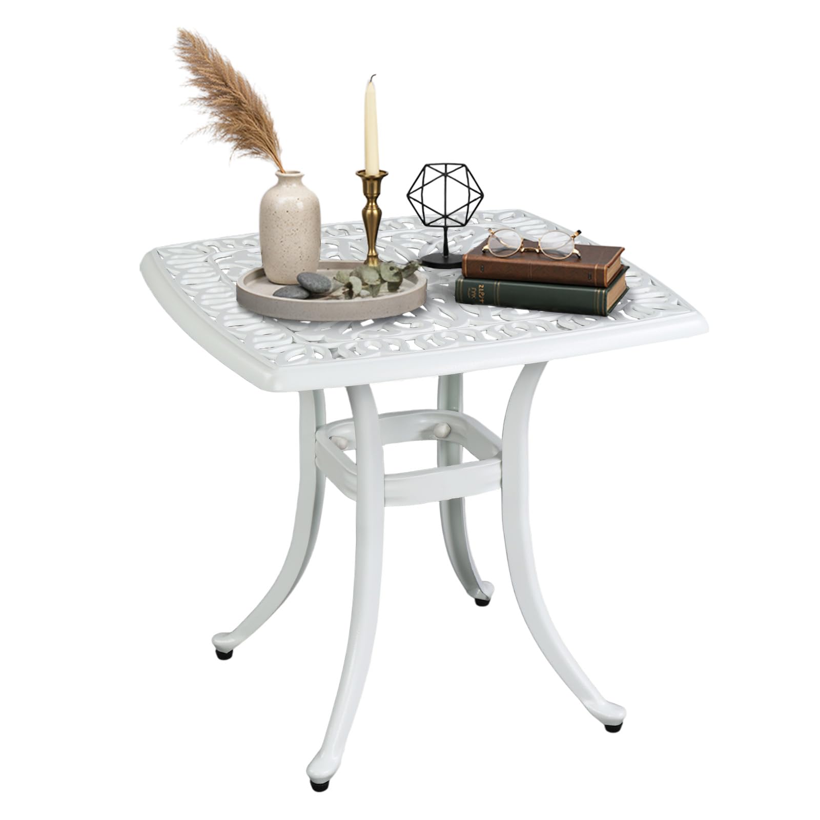 VINGLI 21” Cast Aluminum Outdoor Side Table with 1.6” Umbrella Hole, All Weather Square Patio Coffee Table Bistro Table End Table for Yard Porch