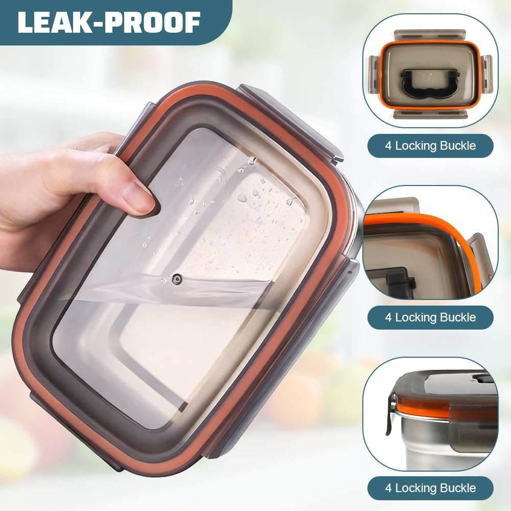 4Pz Contenitori Salvafreschezza in Acciaio Inox Contenitori per Alimenti con Coperchio 550/1100/1900/3500ML Contenitori Ermetici per Alimenti per Scuola Lavoro Picnic Lavastoviglie Frigorifero