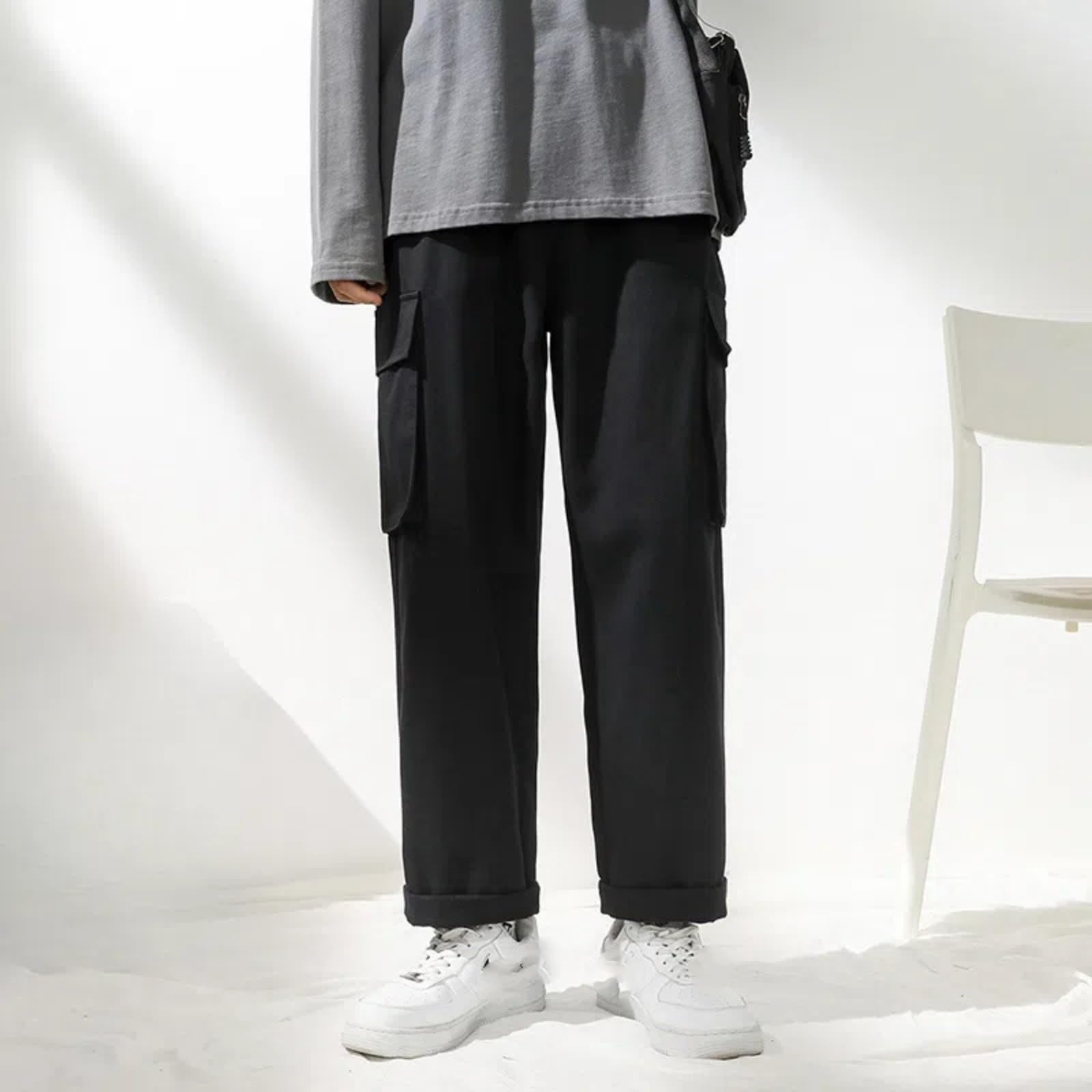 Tuta Sciolta Stile Coreano per Gli Uomini Casual Estivi Dritti Pantaloni a Gamba Larga