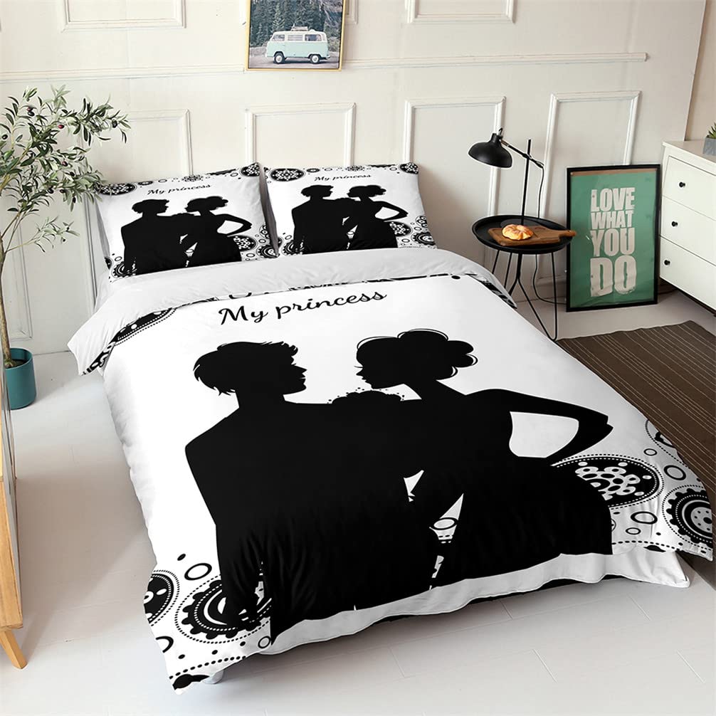 Bettbezüge Set Schwarz Weiß Pärchen Motiv Stil, Mikrofaser Bettwäsche-Set mit Kissenbezügen für Kinder Jugendliche Bettbezug mit Reissverschluss (Farben 1,220x240 cm)