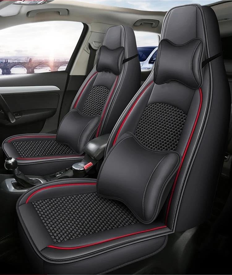 Housses de siège de voiture universelles en cuir PU noir, ensemble de 9 pièces