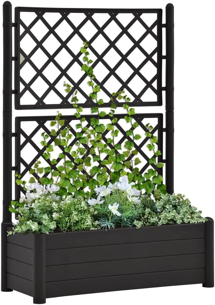 Garden Planter with Trellis 39.4"x16.9"x55.9" PP Anthracite,Raised Garden Bed,Outdoor Planters for Flower Herb Garden