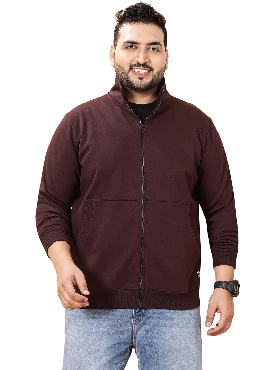 john pride Plus Size Men Regular Fit Long Sleeves Mock Collar Solid Fleece Burgundy Front-Open Sweatshirt(JPSWT75233_Burgundy)-picture-30