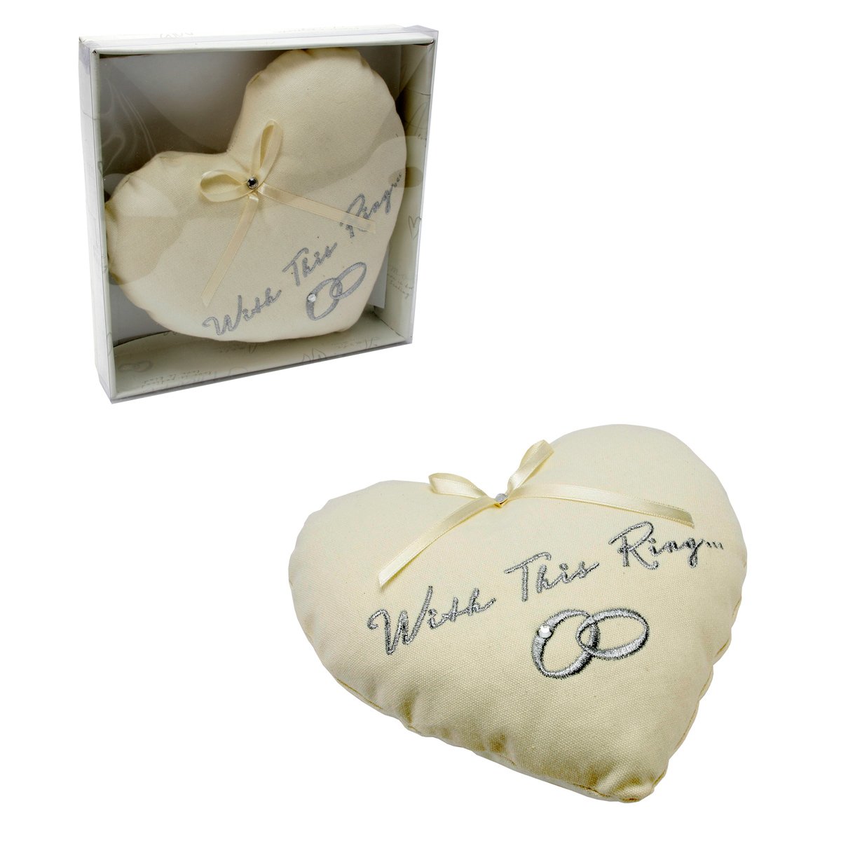Beautiful Cream Heart Design Amore Wedding Ring Cushion Pillow - With This Ring