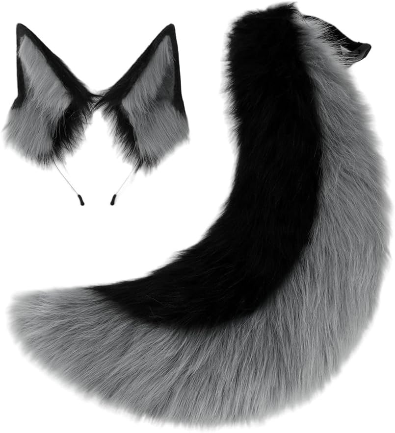 Faux Fur Fox Wolf Ears Headband Tail Set Plush Animal Ears Hairband Halloween Costume Accessories for Women