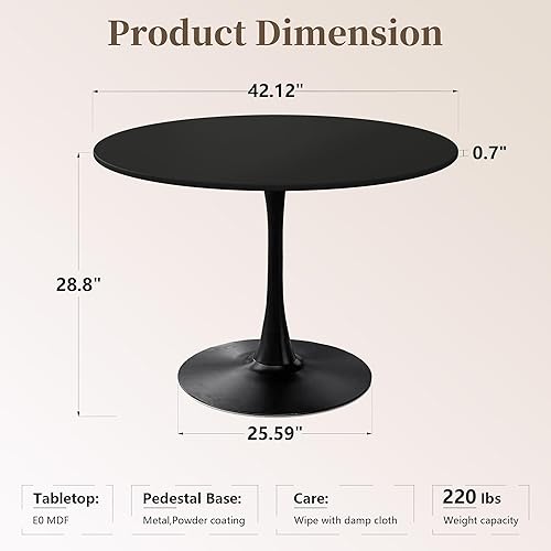 Miniatura 3 de Mesa redonda negra de 31.5 pulgadas para 4 personas, mesa de comedor de tulipanes de mediados de siglo, mesa de MDF y pedestal, mesa auxiliar de