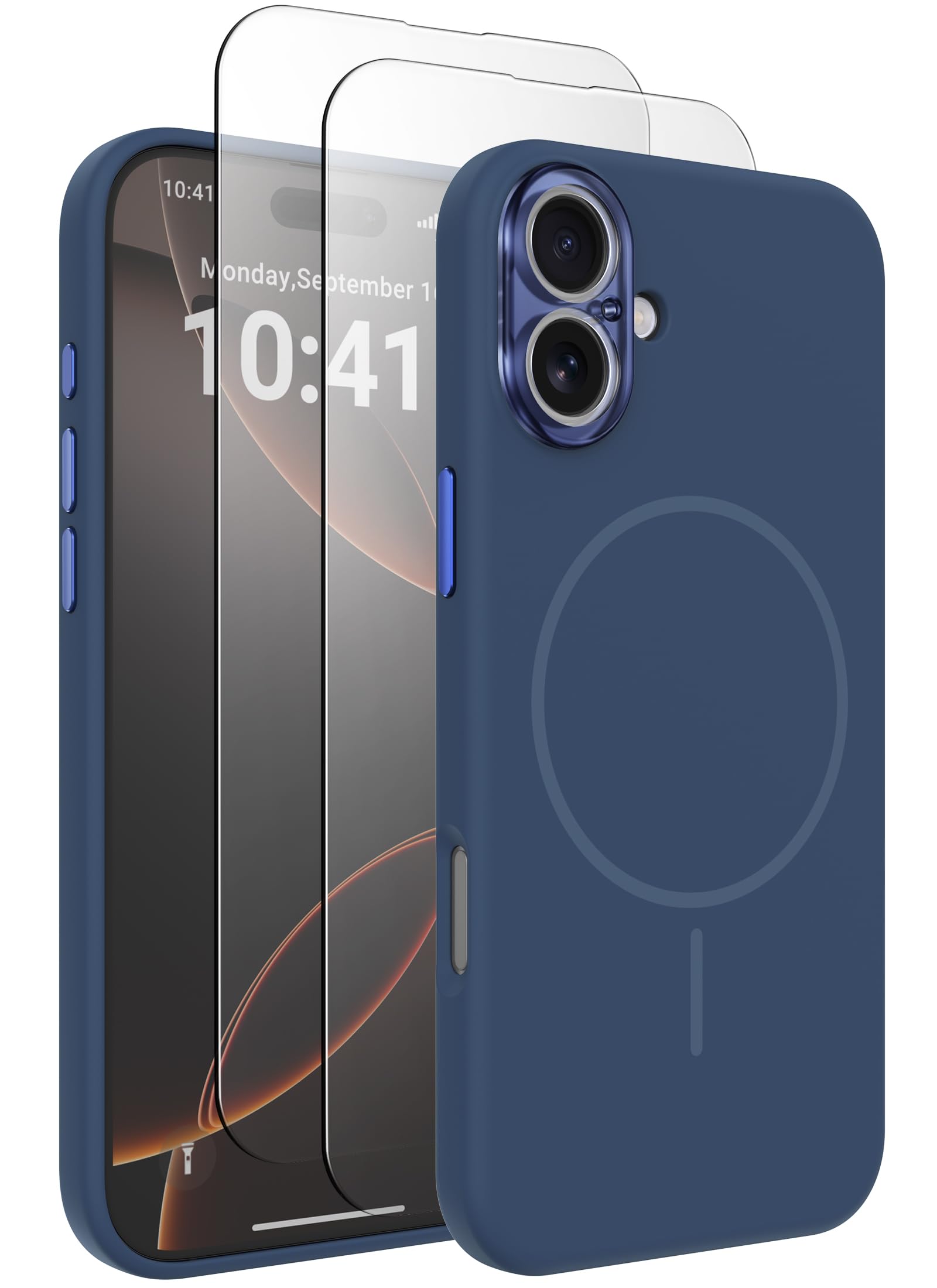 BNAAGO Magnetic Silicone Case for iPhone 16 Case with 2 Screen Protector, Upgraded Hard Acrylic Camera Protector Soft Slim Stylish Cute Phone Cover