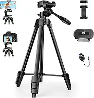 Tobeape Tripé Profissional para Câmera e Celular,Tripé Portátil de Alumínio Resistente, Suporte para Celular, Estojo de Transporte, Capacidade até 3kg para Vlogs e Filmagens, Altura Ajustável