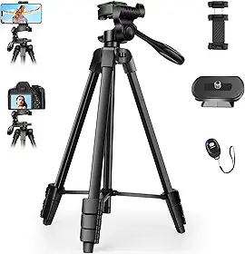 Tobeape Tripé Profissional para Câmera e Celular,Tripé Portátil de Alumínio Resistente, Suporte para Celular, Estojo de Transporte, Capacidade até 3kg para Vlogs e Filmagens, Altura Ajustável