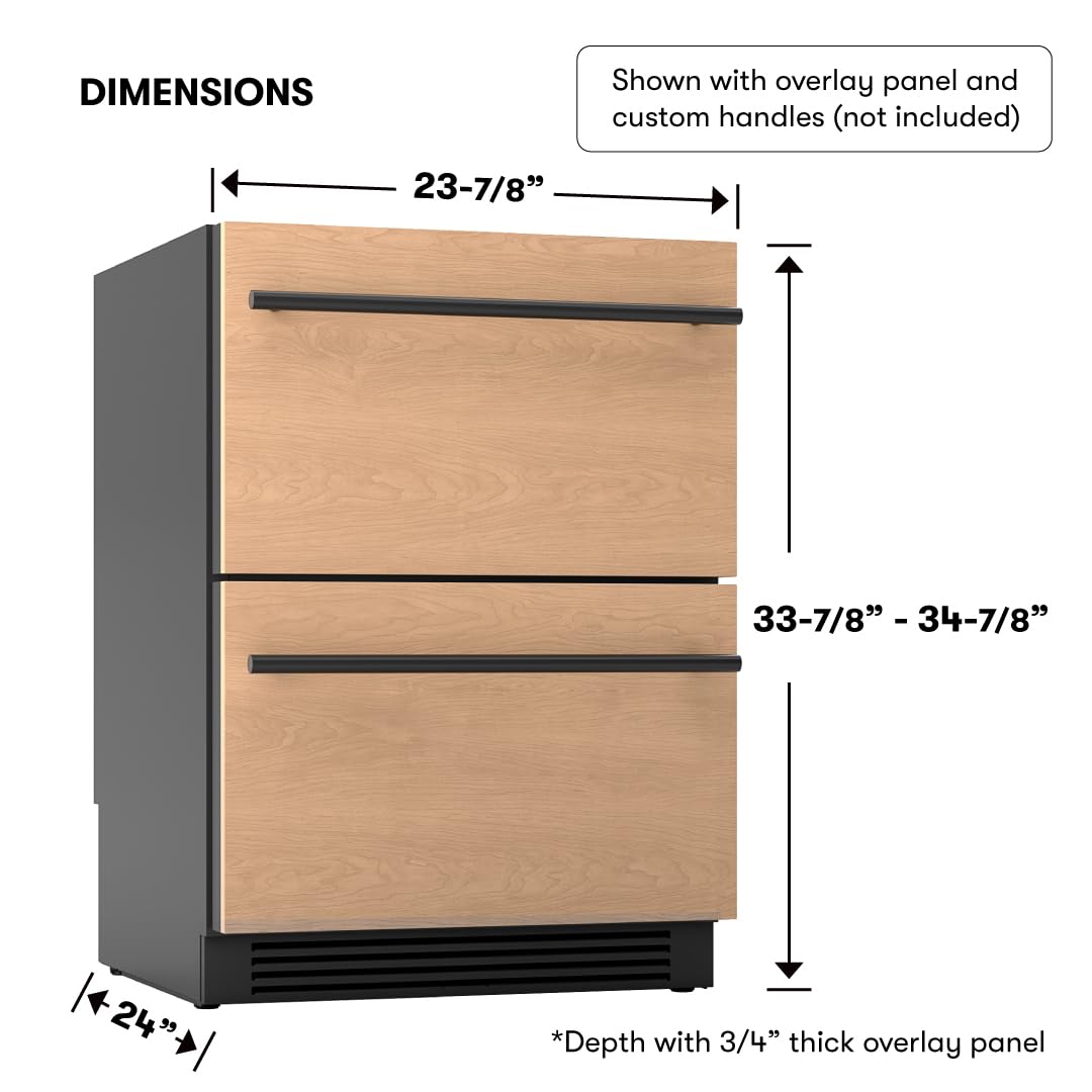 Zephyr 24" Presrv™ Panel Ready Refrigerator Freezer Drawers - Dual Zone Built In Fridge With Modes For Freezer, Fridge And Pantry, LED Lighting, Soft Close (Panels, Handles Are Not Included) on Fridge.com - View 3