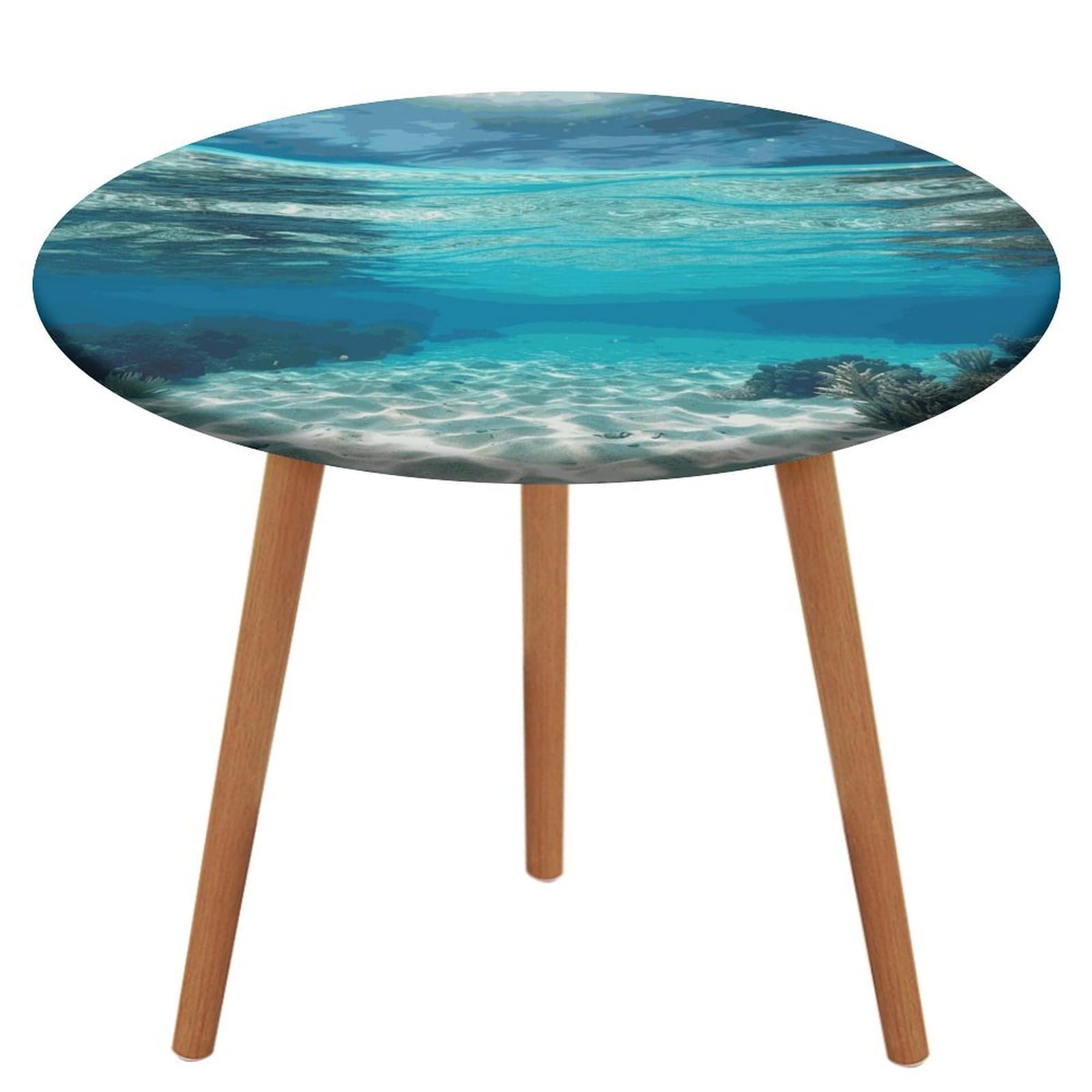 Nappe ronde de table motif sous-marin tropical lavable 130 cm