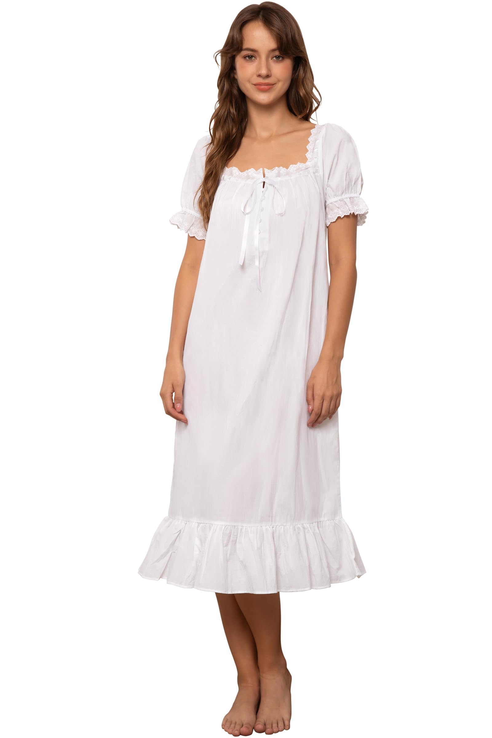 Nanxson Women's Victorian Cotton Nightgown Vintage Princess Style Sleepwear Short/Long Sleeve Nightdress with Lace Ruffled
