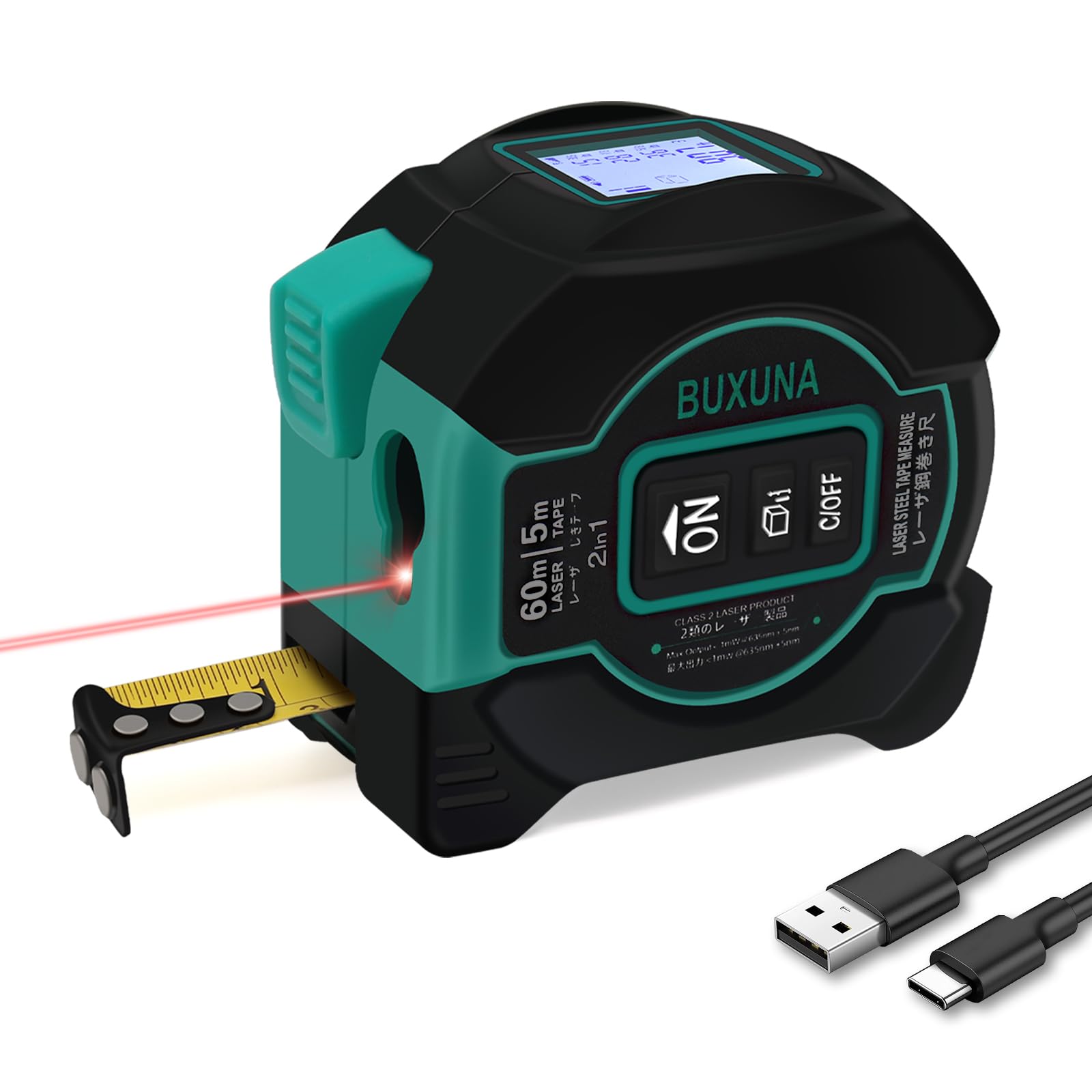 2-in-1 Laser Tape Measure, Digital Tape Measure, 197 Ft