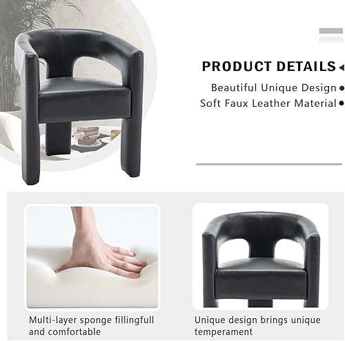 Miniatura 5 de Modern Barrel - Silla de comedor, cómodas sillas tapizadas de piel sintética con respaldo abierto, silla de tocador montada, silla decorativa de