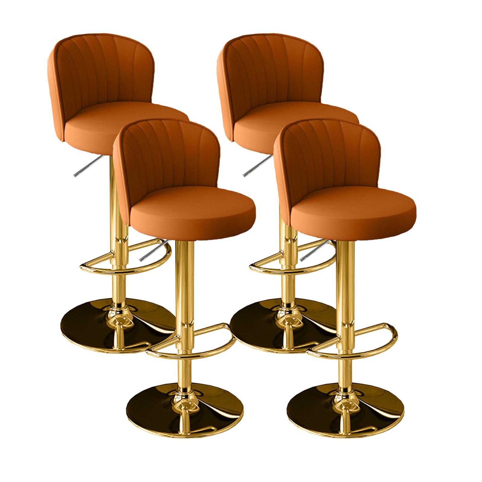 MUOLVSQ Swivel Counter Bar Stools -Adjustable Leather Swivel Barstools-with Back and Footrest Counter Height Bar Stool for Island/Pub/Kitchen(Orange gold feet,4PCS)