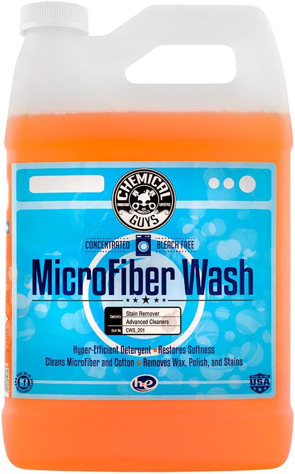 Chemical Guys Microfiber Cleaning Cloth and Car Wash Towel Detergent - Concentrated Cleaner for Towels, Microfiber Cloths, and Pads - Removes Dirt, Wax, Grease, Stains, Orange Scent - 128 oz