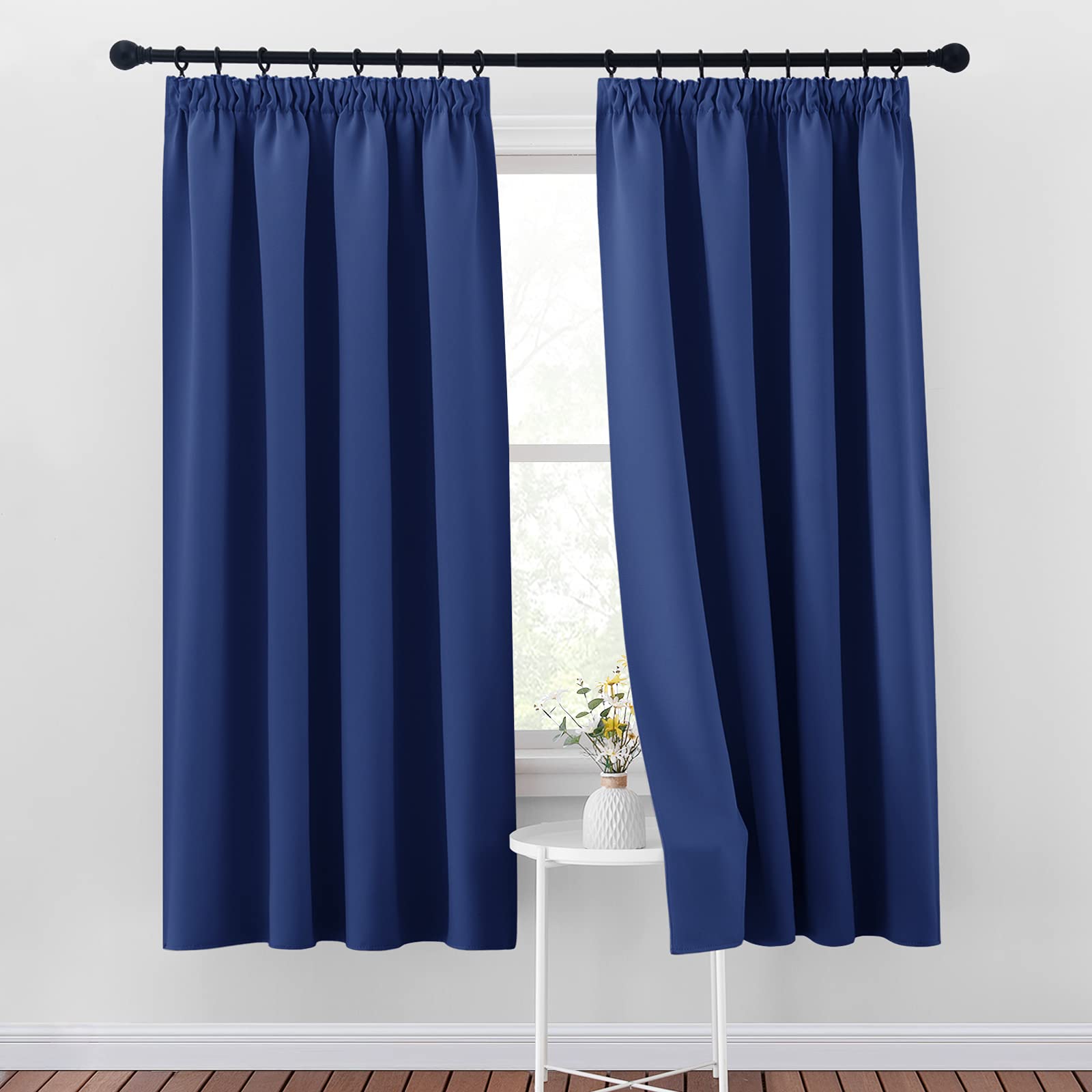 PONY DANCE Blackout Thermal Curtains - 72 Drop Blue Draperies Room Darkening Pencil Pleat Energy Saving Window Treatment Curtain Drapes for Bedroom, 2 Panels, W46 X L72