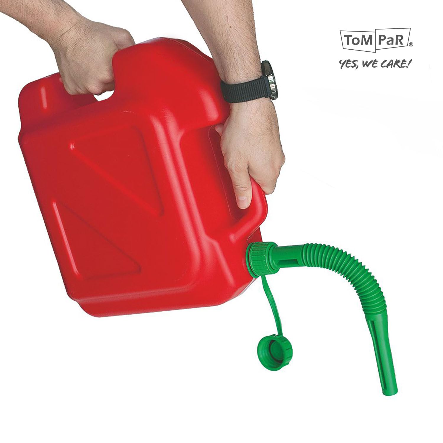 ToM PaR Benzinkanister 10 Liter HDPE | Kraftstoffkanister für Benzin & Diesel | EU-zertifiziert | Füllstandsanzeige | Ausgießer mit Entlüftung | Rot