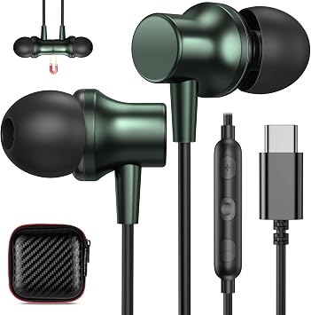COOYA USB C Headphones Type C Wired Earbuds Bass Stereo Magnetic for iPhone 17 Air 16 15 Pro Max iPad 10 Noise Canceling in-Ear Earphones+Mic for Samsung S26 S25 Ultra S24 A17 A16 S23 for OnePlus 13