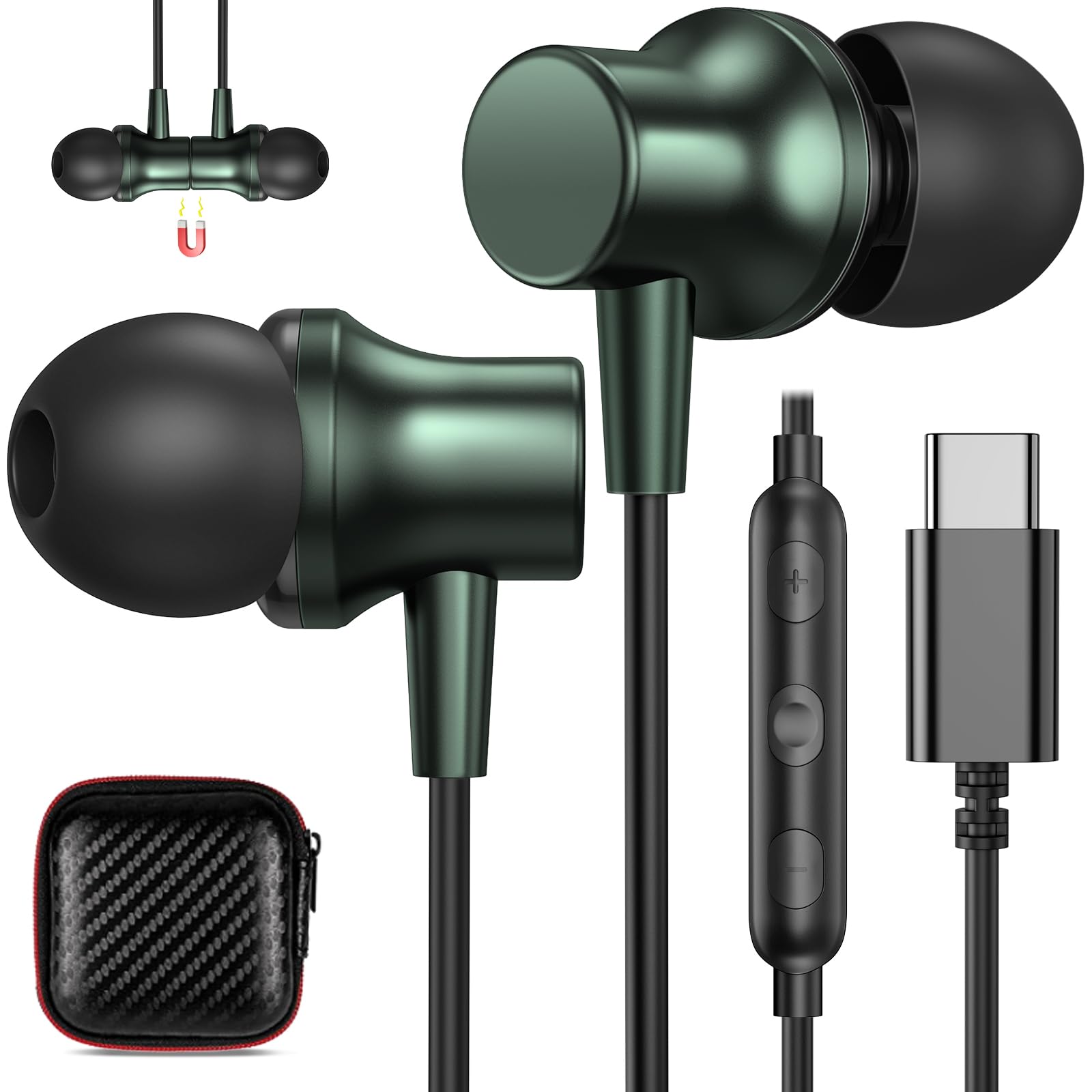 COOYA USB C Headphones Type C Wired Earbuds Bass Stereo Magnetic for iPhone 17 Air 16 15 Pro Max iPad 10 Noise Canceling in-Ear Earphones+Mic for