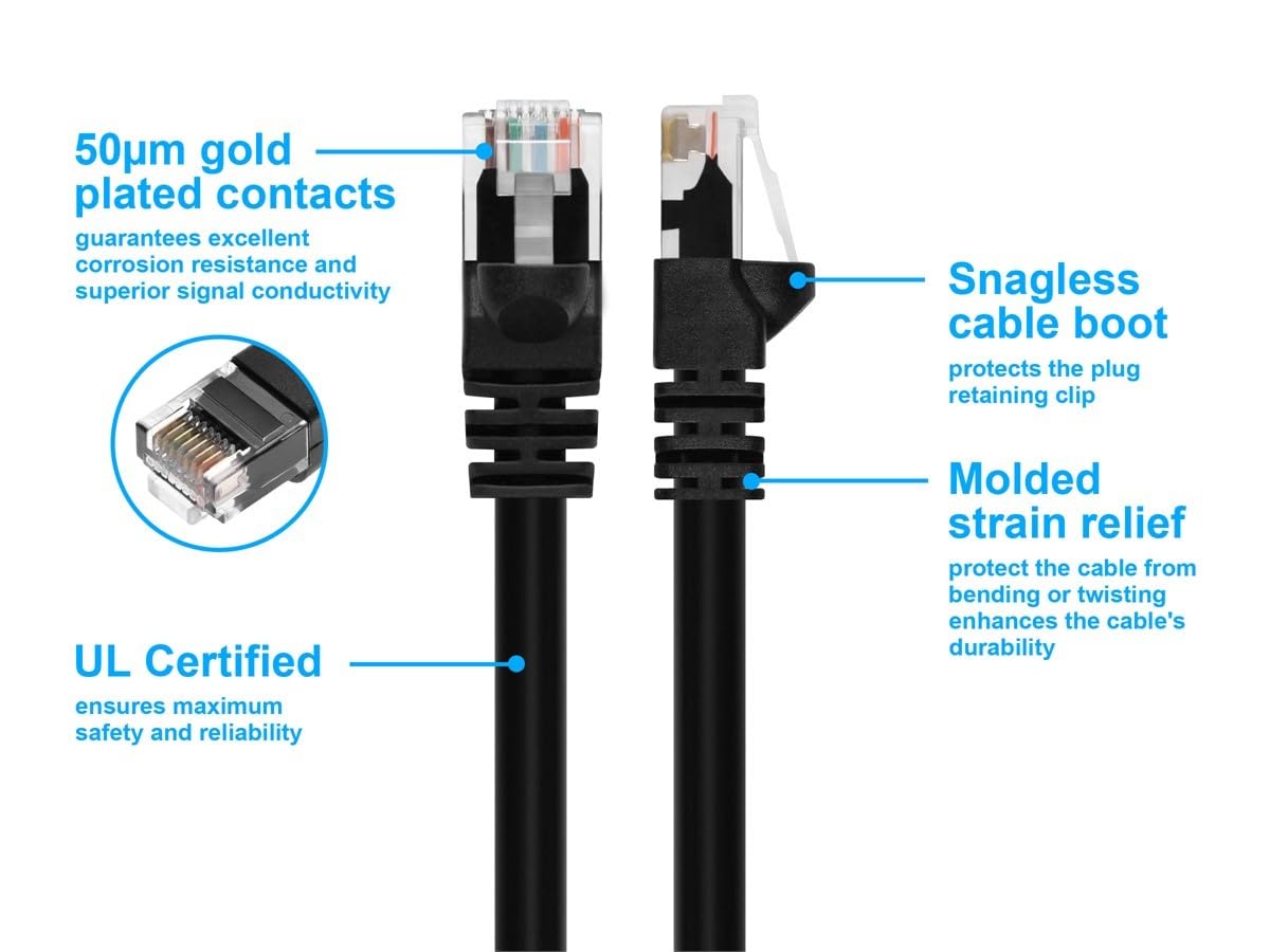 25FT 24AWG Cat6 550MHz UTP Ethernet Cable de red de cobre desnudo - Negro 3