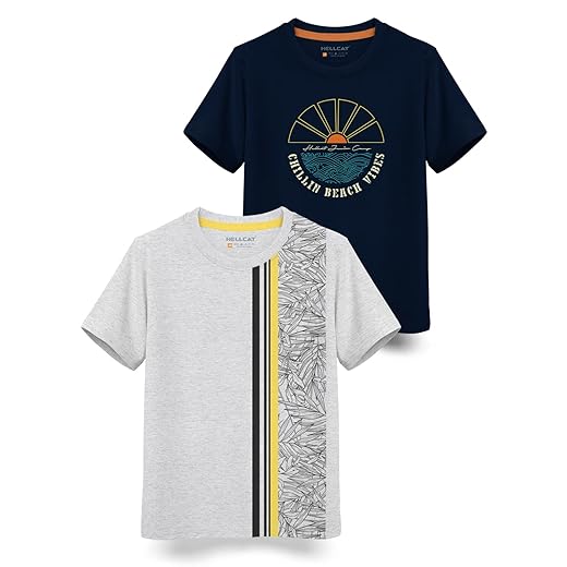 HELLCAT Trendy Typographic Printed Cotton Blend Half Sleeve T-Shirt for Boys - Pack of 2