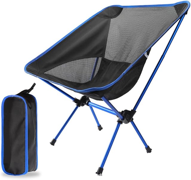 POIU Ultralight Portable Camping Chair, Compact Folding Backpacking Chair, Collapsible Beach Chair with Carrying Bag for Outdoor Hiking Fishing Picnic (Deep Blue)