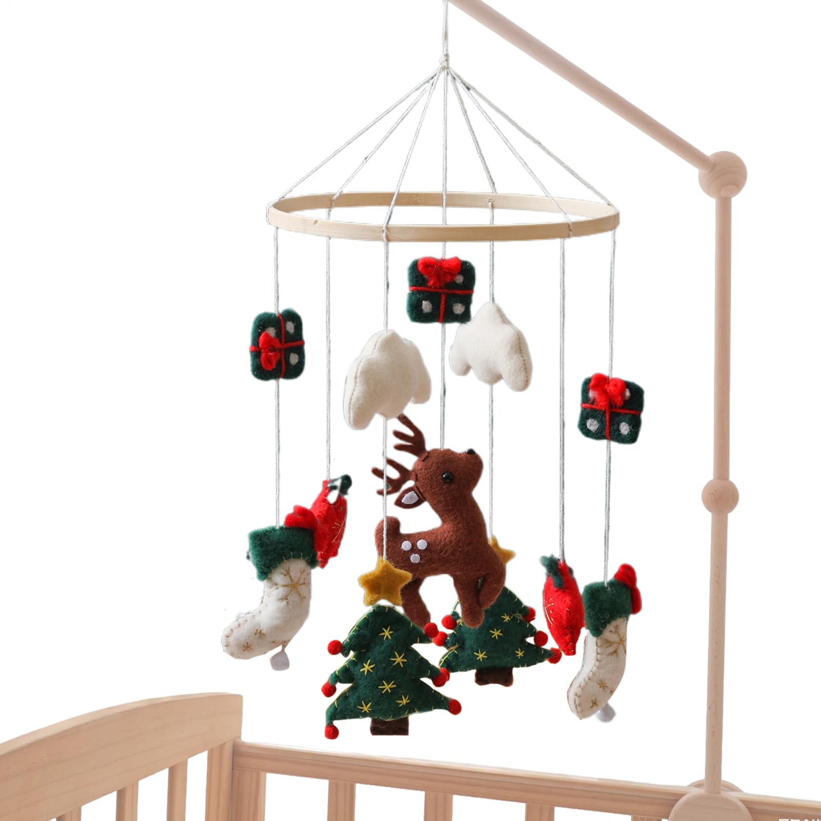 Carillon per Culla Carillon Natalizio per Regalo | Carillon Albero di Natale in Feltro con Renne Decorazione Camera Bambini Completo