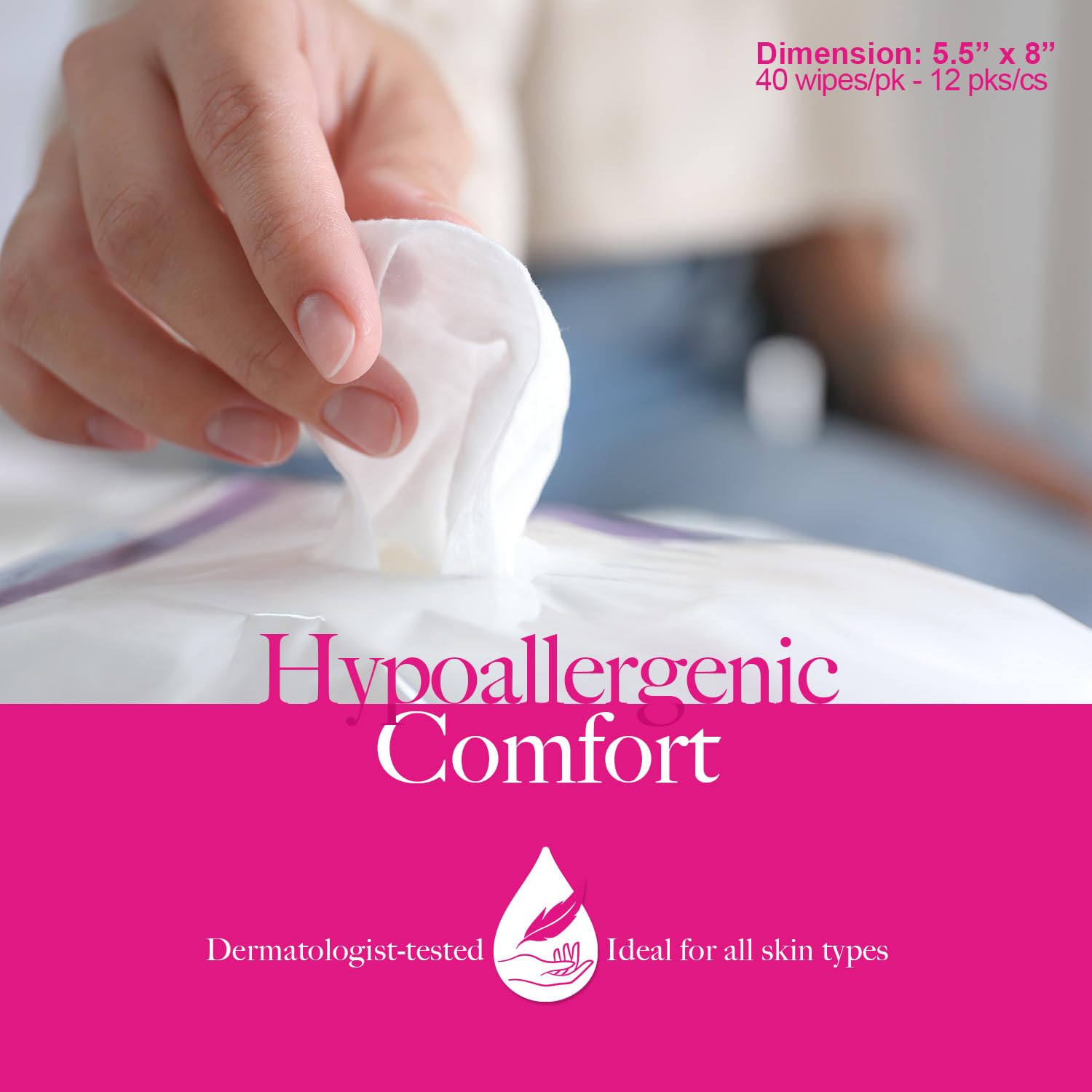 Dynarex HerCare Feminine Hygiene Wipes - 12 Pack, 40 Wipes per Pack - 5.5" x 8" pH-Balanced, Alcohol-Free, Hypoallergenic, Resealable Packs, Travel Essentials for Women