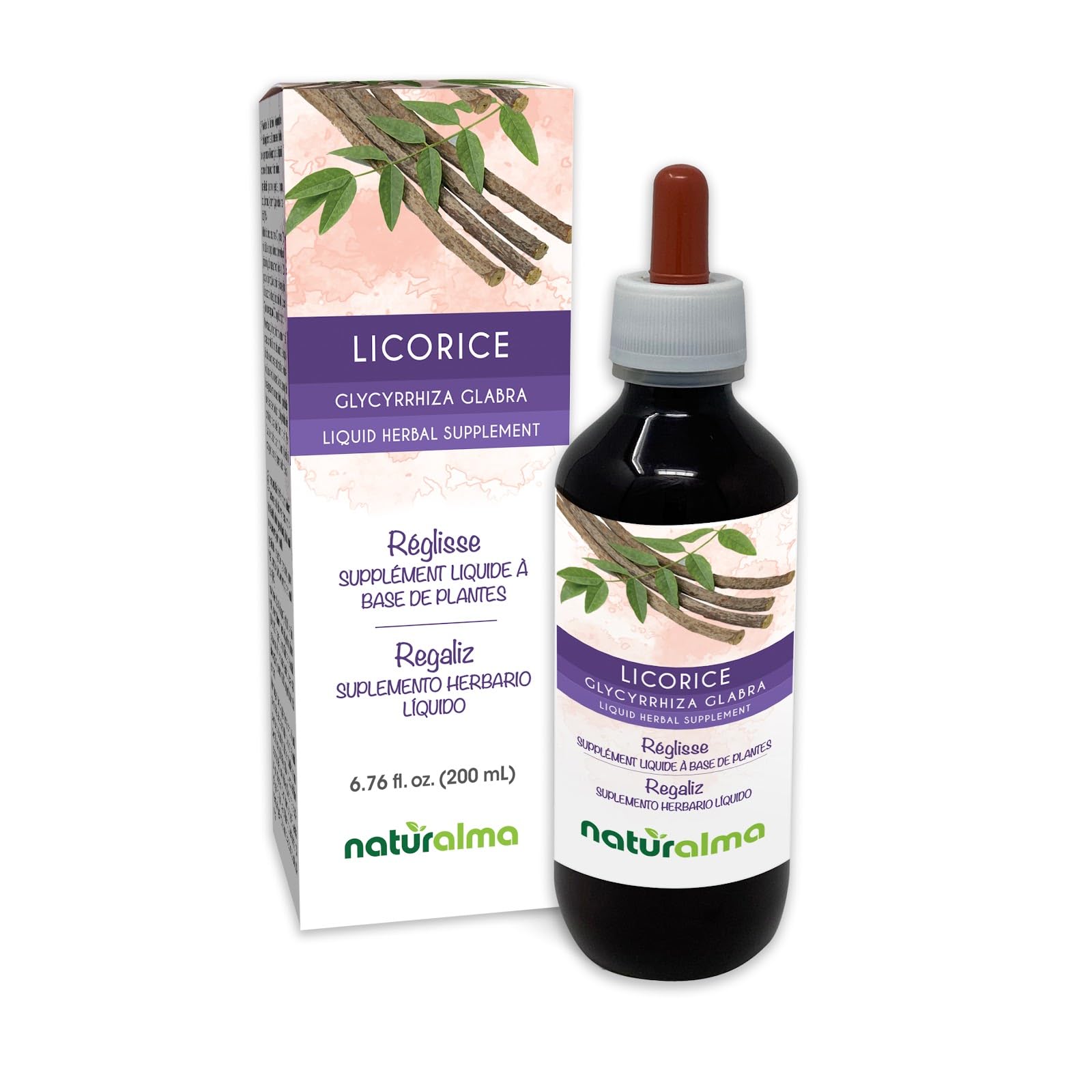 Naturalma Licorice or Liquorice (Glycyrrhiza glabra) Root Alcohol-Free Tincture - 6.76 fl oz Liquid Extract in Drops - Herbal Supplement - Vegan 6.76 Fl Oz (Pack of 1)