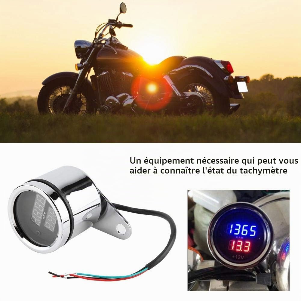 Fydun Compte Instrument Métal LED 2 en 1 Moto LED Numérique Voltmètre Tachymètre Jauge Métal Compteur Kilométrique Compteur de Vitesse