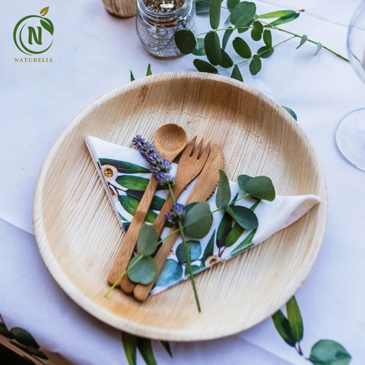 ECONLY Platos Redondos De Hoja De Palma Desechables De 10 Pulgadas [200] | Platos Biodegradables Compostables Ecológicos Para Fiestas, Resistentes Y Ecológicos, Aspecto De Bambú, Para Campamento, Boda, Eventos