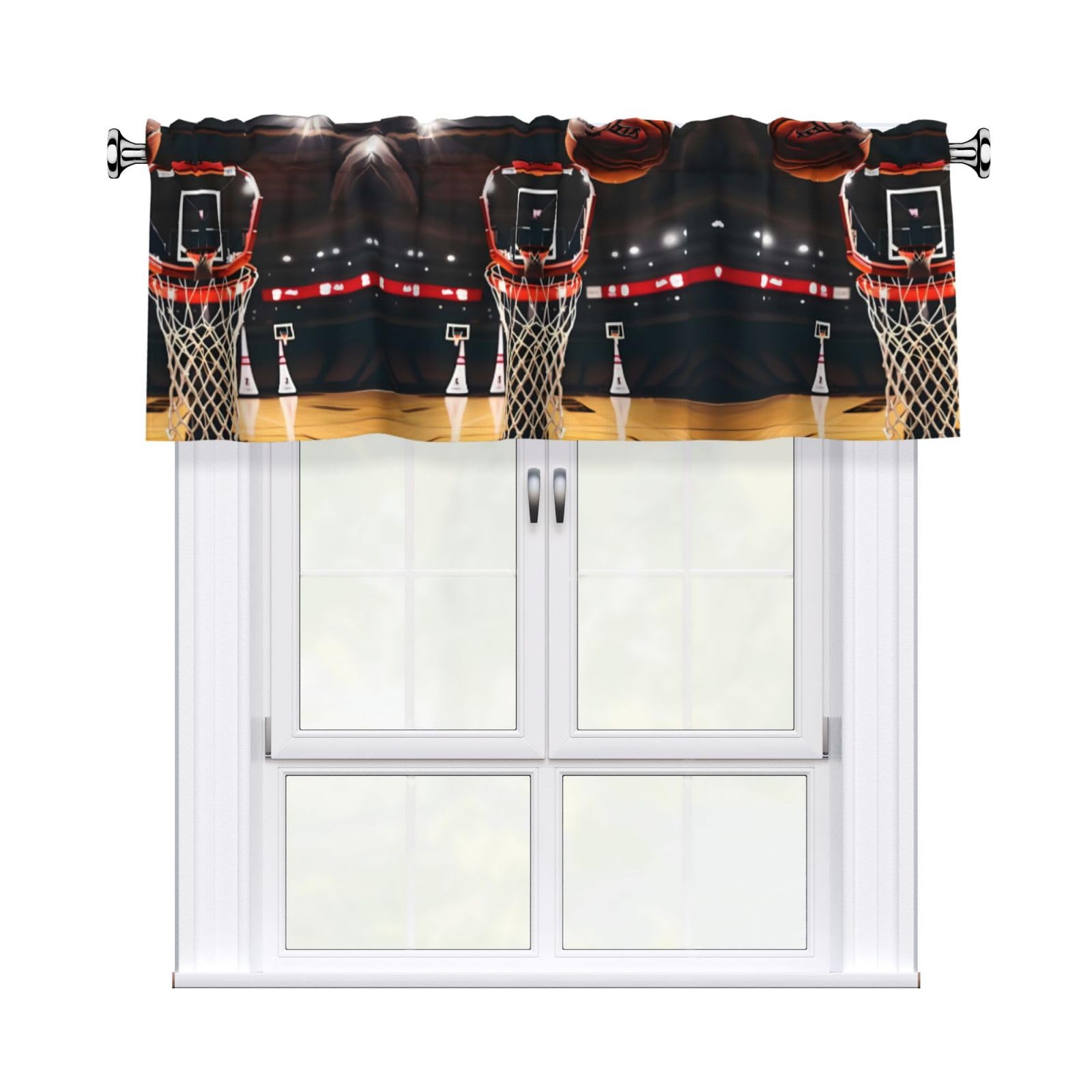 BTCOWZRV Basketball Curtain Valance for Windows,Kitchen Window Curtains Blackout Drapes Window Treatments Decorative Rod Pocket Short Curtain for Living Room Bedroom,54" W x 18" L