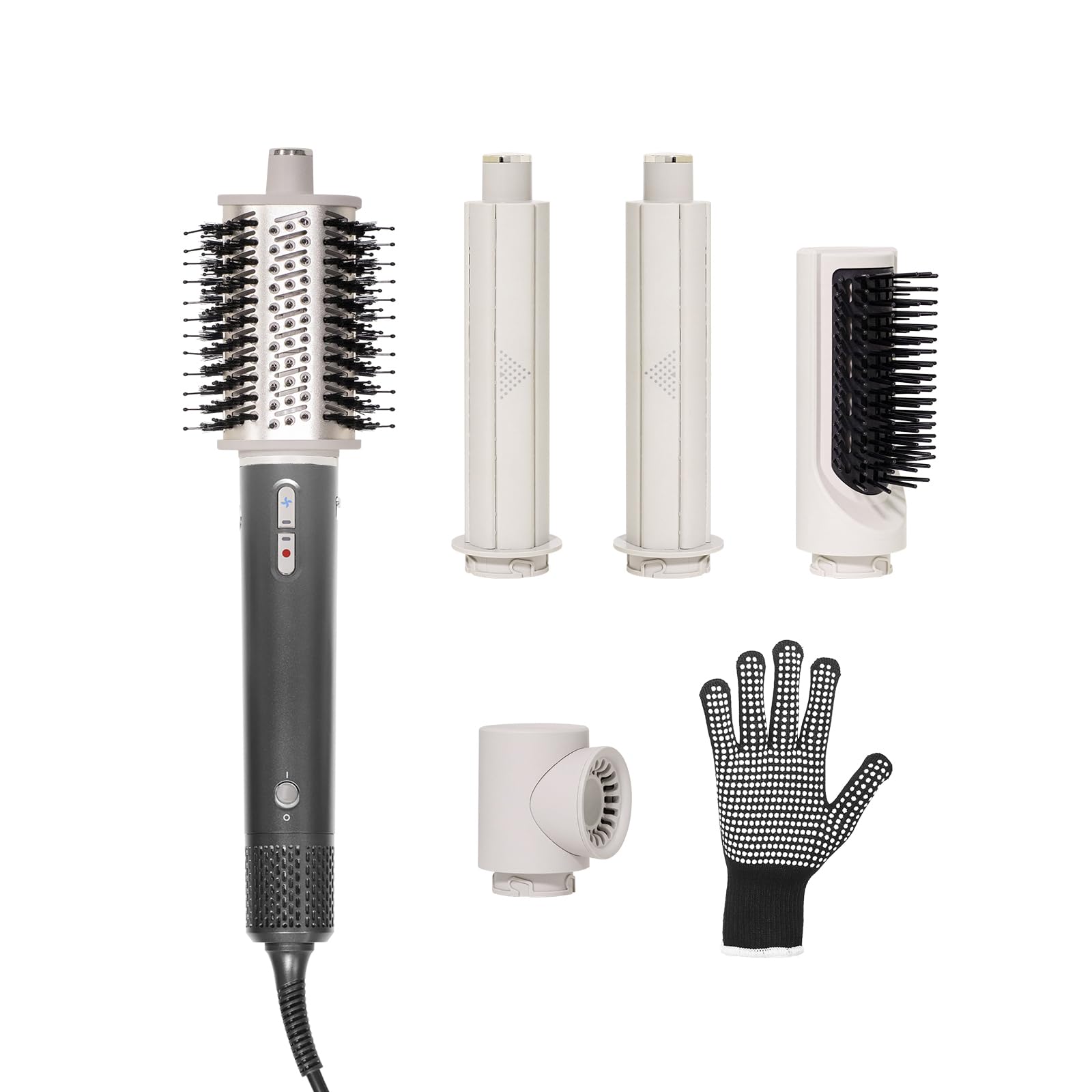 SIXPLUS Air Styler and Dryer, Powerful Blow Dryer Brush and Multi-Function Styler with Automatic Curler, Paddle Brush, Oval Brush, Concentrator Attachment, Heat Protective Glove Included (Grey)