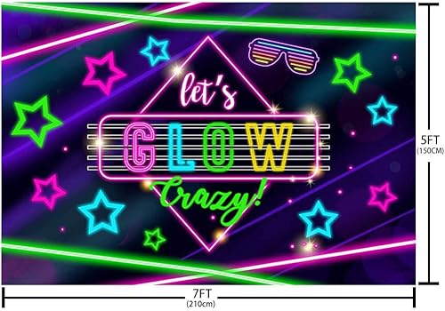 Miniatura 4 de MEHOFOND Telón de fondo de cumpleaños de neón brillante de 7 x 5 pies, decoración de fiesta loca, estrella de luz colorida, fotografía, fondo,