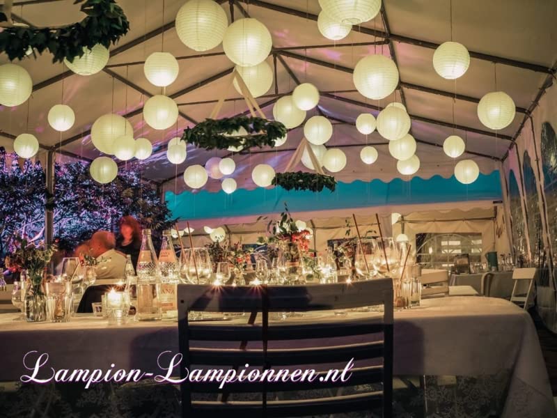 5 x Lampion B1 Schwer Entflammbar Weiß 60 cm - Große Papierlaternen aus Papier Laternen Set für Party Deko Hochzeit Geburtstag Rund Dekoration zum Aufhängen