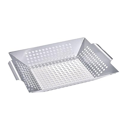 ACRA Camping Grill Topper BBQ Grilling Pans Non-Stick Barbecue Trays with Handles L Stainless Steel