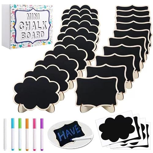 20 Pack Wood Mini Chalkboard Signs With 6 Liquid Chalk Marker Support Easels,Place Card Reusable Chalkboards Blackboard For Wedding, Birthday Party, Message Board Signs And Event Decorations (20) #TOP1